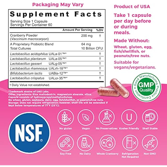 Nutricelebrity NutriFlora-Pro Probiotics for Women - Support Vaginal, Urinary Health (UTI), Digestive System, Period Pain, Yeast, and BV Relief, Cranberry Pills, 10 Billion CFU 6 Strains (60 Caps) - Image 2