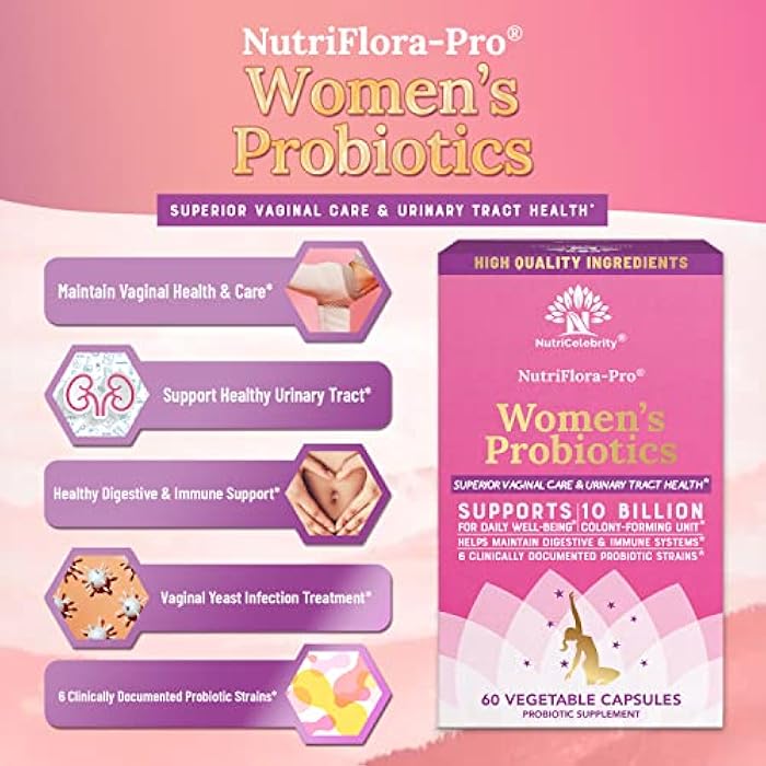 Nutricelebrity NutriFlora-Pro Probiotics for Women - Support Vaginal, Urinary Health (UTI), Digestive System, Period Pain, Yeast, and BV Relief, Cranberry Pills, 10 Billion CFU 6 Strains (60 Caps) - Image 3