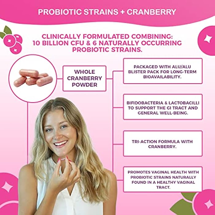 Nutricelebrity NutriFlora-Pro Probiotics for Women - Support Vaginal, Urinary Health (UTI), Digestive System, Period Pain, Yeast, and BV Relief, Cranberry Pills, 10 Billion CFU 6 Strains (60 Caps) - Image 4