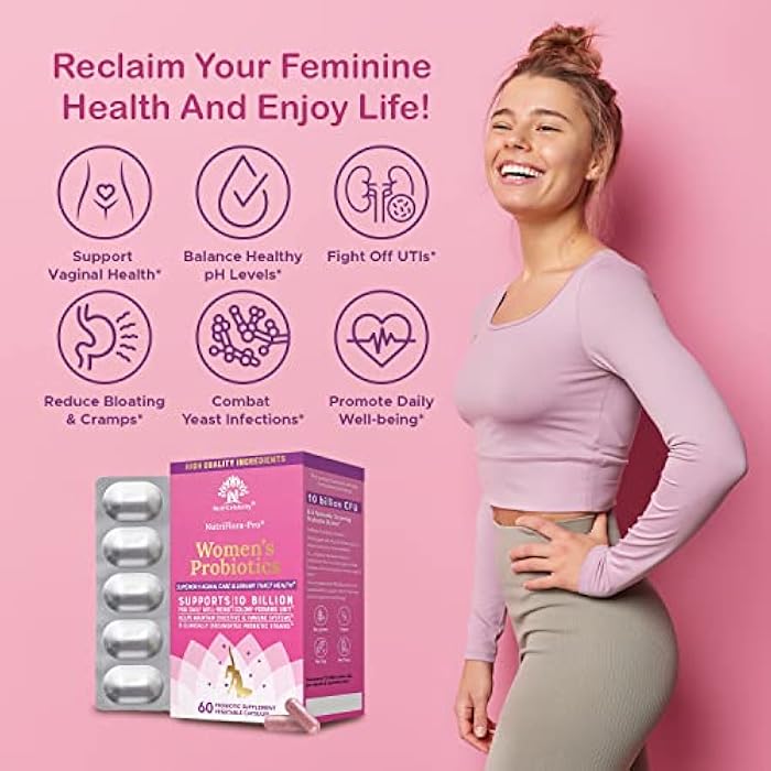 Nutricelebrity NutriFlora-Pro Probiotics for Women - Support Vaginal, Urinary Health (UTI), Digestive System, Period Pain, Yeast, and BV Relief, Cranberry Pills, 10 Billion CFU 6 Strains (60 Caps) - Image 5