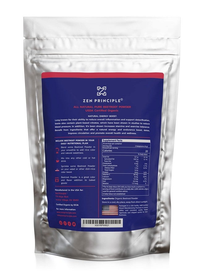 Zen Principle 1 Lb. Premium Organic Beetroot Powder. 100% Usda Certified. More Fiber And Less Sugar Than Beet Juice. All Natural Energy Boost Supports Healthy Liver And Heart. Made In Usa. - Image 3