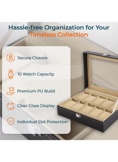 Kuber Industries Kuber Industries 10 Slots Watch Organizer|Watch Storage Box For Men & Women|Secure Closer|Wrist Watch Display BoxBlack|  - Image 4
