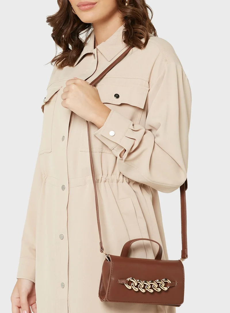 ELLA Chunky Chain Detail Satchel Bag