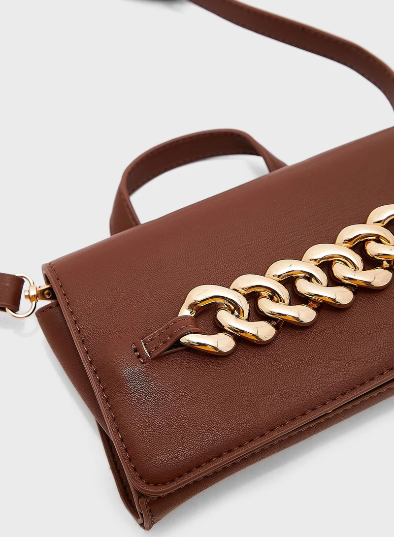 ELLA Chunky Chain Detail Satchel Bag