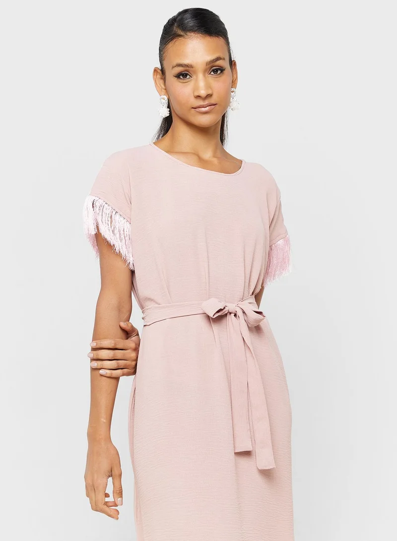 hayas closet Fringed Sleeve Maxi Dress