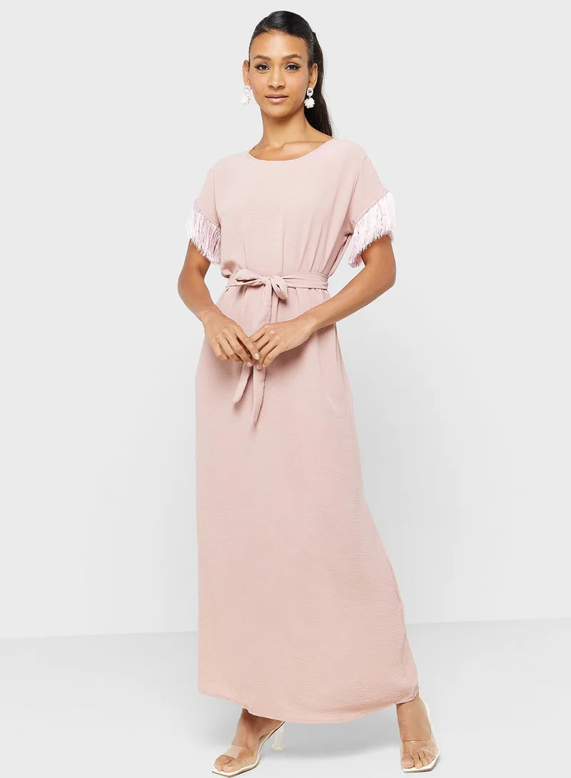 hayas closet Fringed Sleeve Maxi Dress