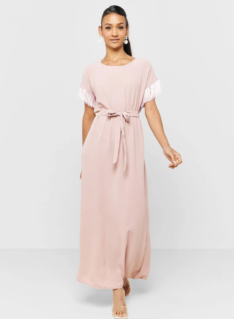 hayas closet Fringed Sleeve Maxi Dress