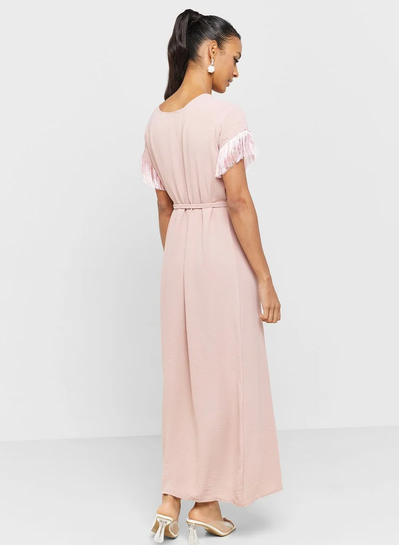 hayas closet Fringed Sleeve Maxi Dress