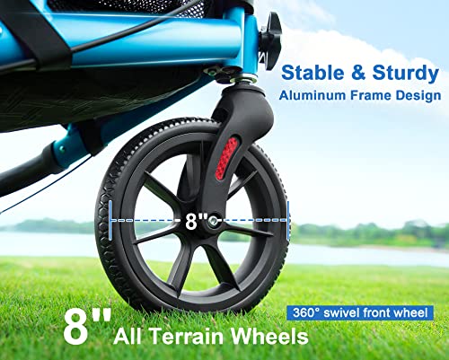 WALK MATE 3 Wheel Rollator Walker with Seat for Slim Seniors Padded Backrest Lightweight Foldable Walker Ideal for Elderly 8 Inch TriWheel Modern Mobility Walking Aid Aluminum Blue - Image 5