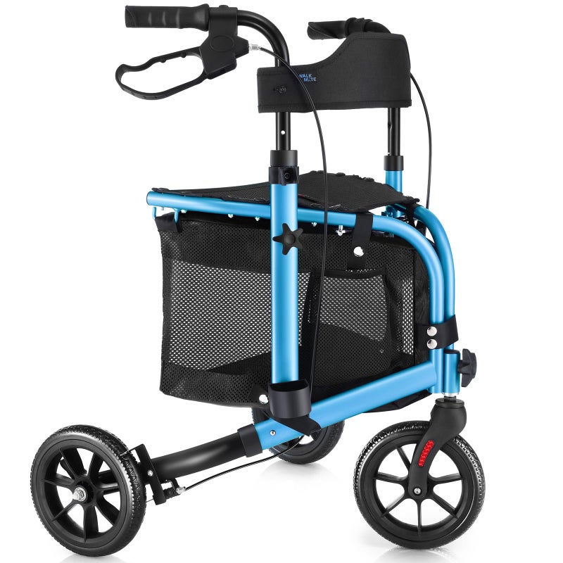 WALK MATE 3 Wheel Rollator Walker with Seat for Slim Seniors Padded Backrest Lightweight Foldable Walker Ideal for Elderly 8 Inch TriWheel Modern Mobility Walking Aid Aluminum Blue - Image 3