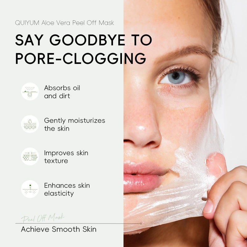 BEUKING Aloe Vera Peel Off Face Mask, Cleansing Moisturizing Jelly Mask for Facials, Smooth Pores Cleasning Oil-control Enhance Skin Elasticity for Daily Skin Care, Valentine's Day Gift, 1.76oz - Image 4