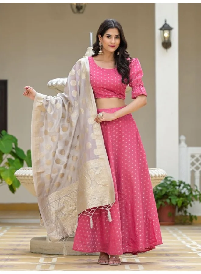 AKS Pink Chanderi Lehenga Choli with Jacquard Dupatta