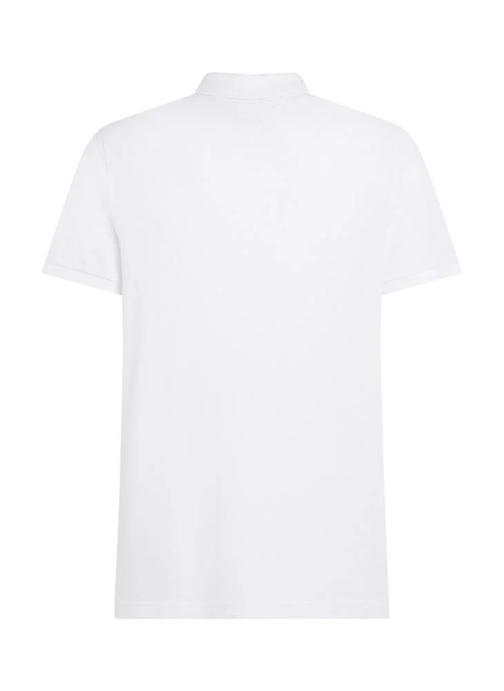 Tommy Hilfiger YBR-White Regular Fit Linen Blend Pique Polo Shirt for Men | Best Price UAE