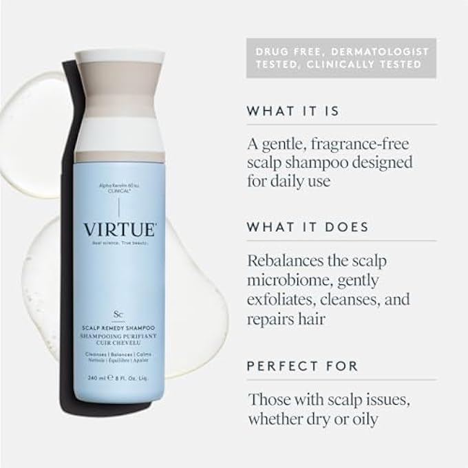 VIRTUE SCALP REMEDY SHAMPOO, MICROBIOME BALANCING FOR DRY, OILY, AND IRRITATED SCALPS, FRAGRANCE FREE, SAFE FOR ALL HAIR TYPES, COLOR SAFE, 8 FL OZ - Image 3