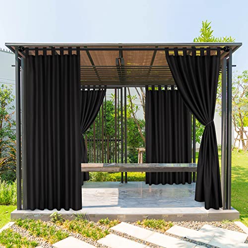 BONZER BONZER Outdoor Curtains for Patio Waterproof Tab Top Weatherproof Outside Curtains for Porch Pergola Gazebo Cabana Pavilion 1 Panel 52x84 Inch Black 