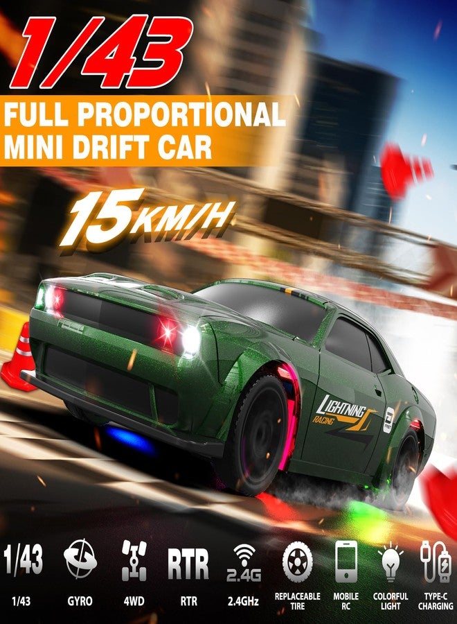 Sakeye 1/43 RC Drift Car, Mini Drifting RC Car with Gyro 2.4GHz Full Proportional Drift Cars 4WD RTR Remote Control Cars with Colorful Lights Gyroscope Fast Racing Vehicle Gift for Kids Boys Adults - Image 2