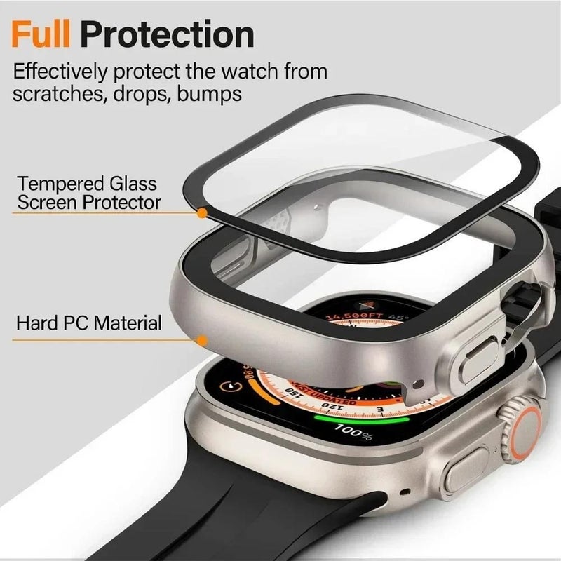 Apple Watch Ultra 1 2 3 Case 49mm PC Hard Shell Shockproof Scratch Resistant Thin Bumper Tempered Glass Screen Protector for iWatch Ultra Series White - Image 5