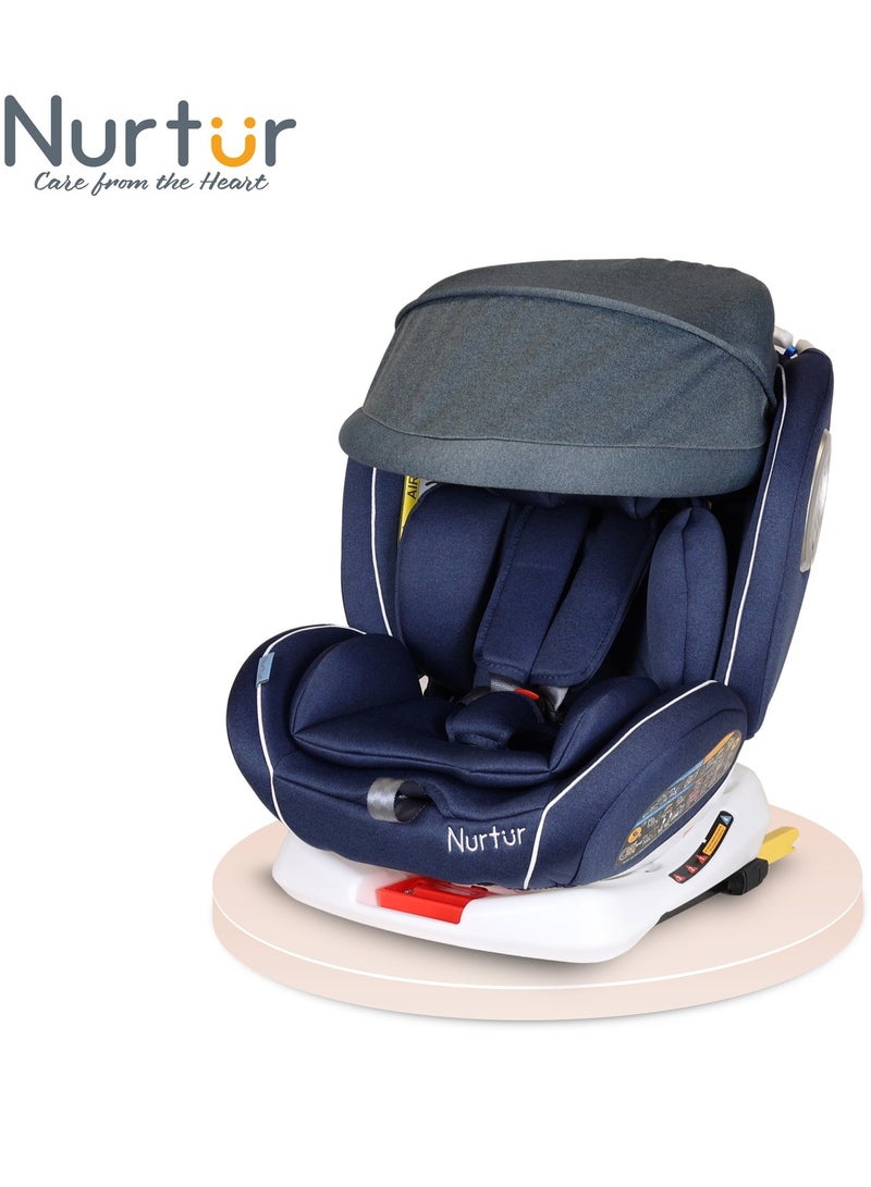 Nurtur Ultra Baby 4 in 1 Car Seat ISOFIX 9-Level Adjustable Headrest and Canopy Upto 36kg Blue - Image 2