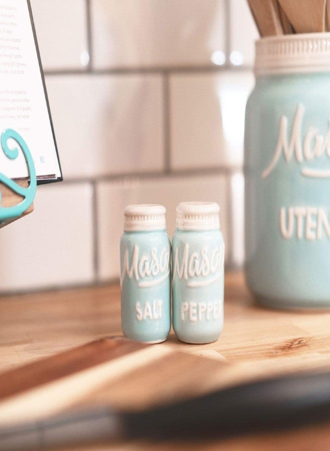 Goodscious Ceramic Salt and Pepper Shakers Set - Mason Jar Blue Salt and Pepper Shakers Set for Kitchen Accessories - Table Salt Shaker for Cooking - Vintage Salt & Pepper Shaker Sets for Seasoning (Set of 2) - Image 5