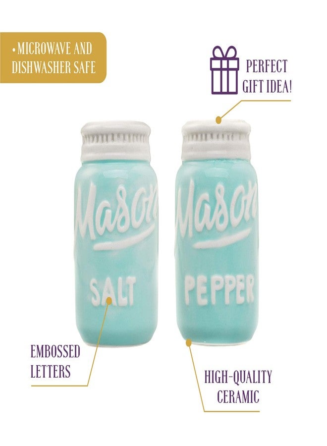 Goodscious Ceramic Salt and Pepper Shakers Set - Mason Jar Blue Salt and Pepper Shakers Set for Kitchen Accessories - Table Salt Shaker for Cooking - Vintage Salt & Pepper Shaker Sets for Seasoning (Set of 2) - Image 4