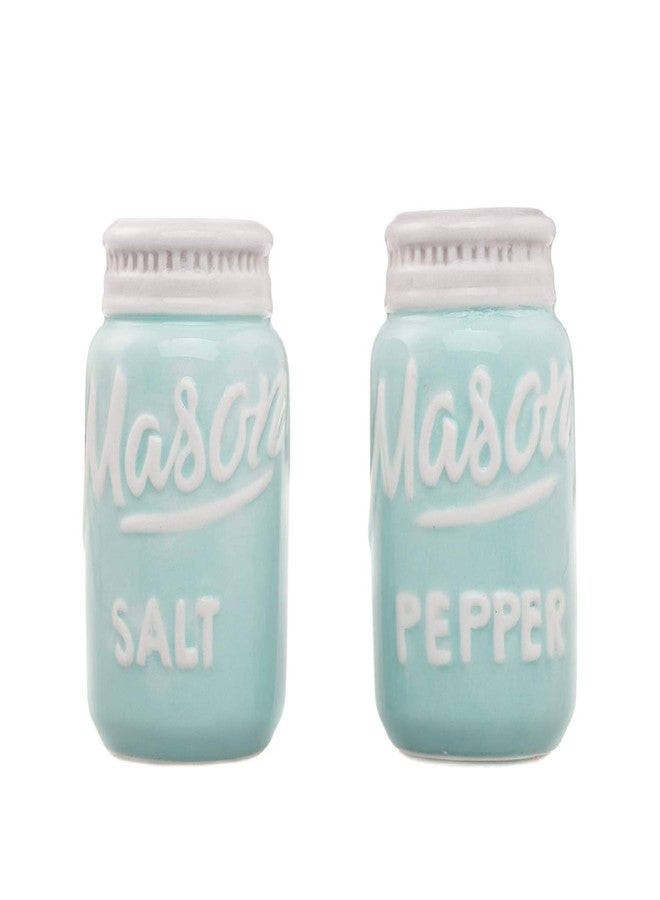 Goodscious Ceramic Salt and Pepper Shakers Set - Mason Jar Blue Salt and Pepper Shakers Set for Kitchen Accessories - Table Salt Shaker for Cooking - Vintage Salt & Pepper Shaker Sets for Seasoning (Set of 2) - Image 2