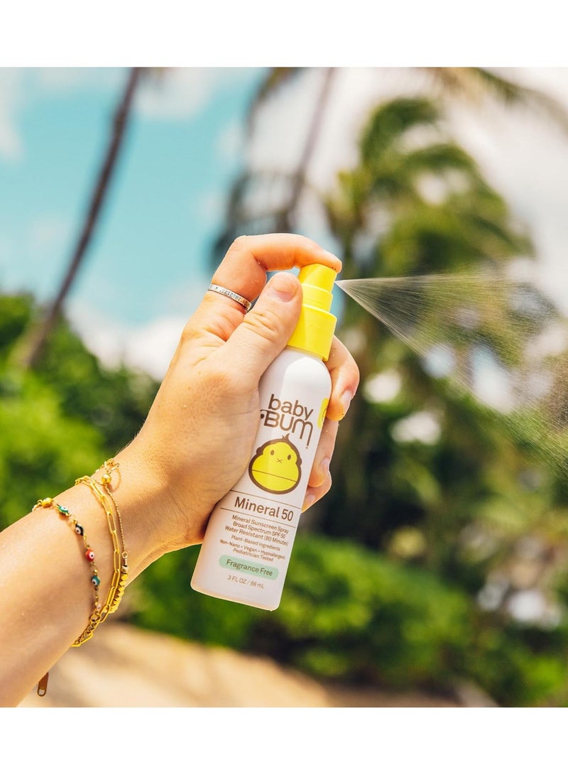 Sun Bum Baby Bum SPF 50 Sunscreen Spray | Mineral UVA/UVB Face and Body Protection for Sensitive Skin | Fragrance Free | Travel Size | 3 FL OZ - Image 3