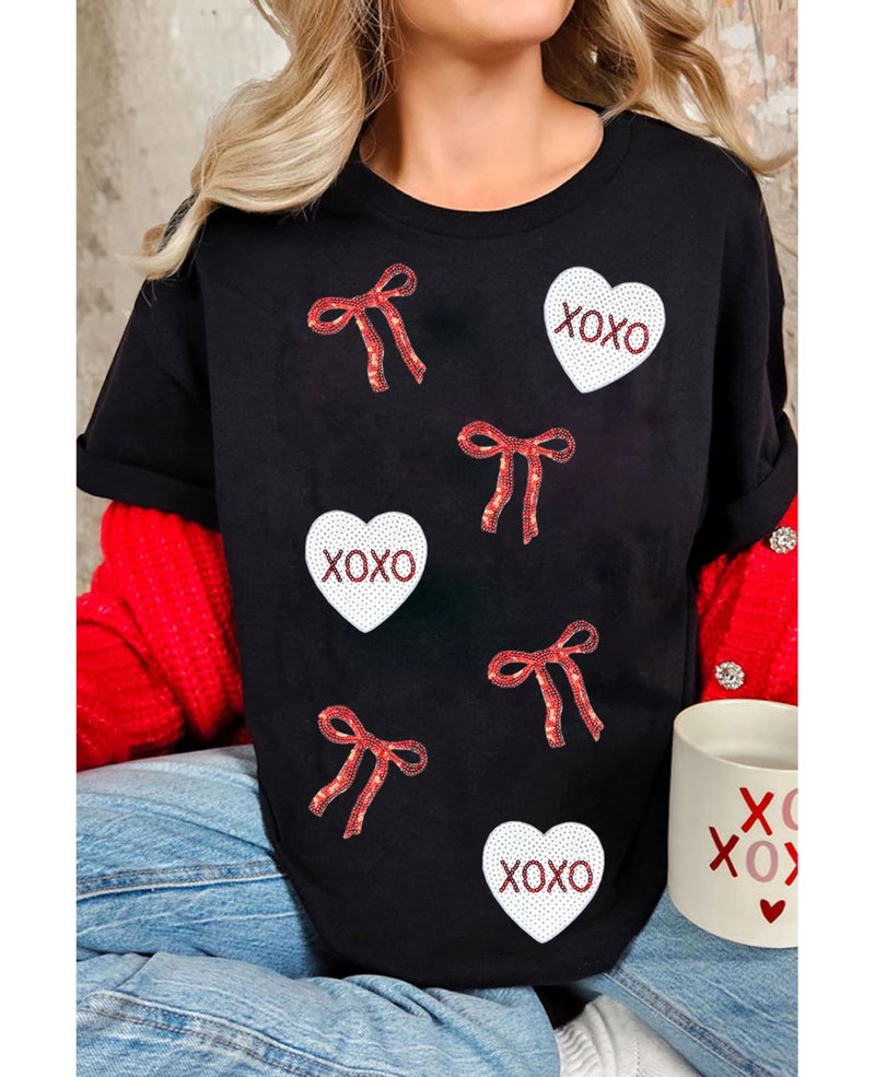 SELINK Womens Summer Short Sleeve Tops Sequin Valentines Printed T Shirts Casual Basic Graphic Tees Bow XOXO Heart-XL - Image 2
