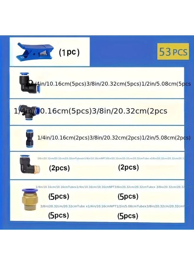 53 قطعة مجموعة وصلات الضغط للتوصيل 1/4 و3/8 و1/2 بوصة موصلات سريعة ذات نتوئات لخرطوم الهواء - Image 3