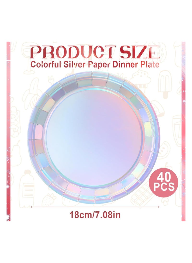 CMGTYYD 40Pcs Silver Party Paper Plates,7 inch Xmas Party Tableware Decor Paper Plates for Christmas Party Supplies Table Decorations - Image 2