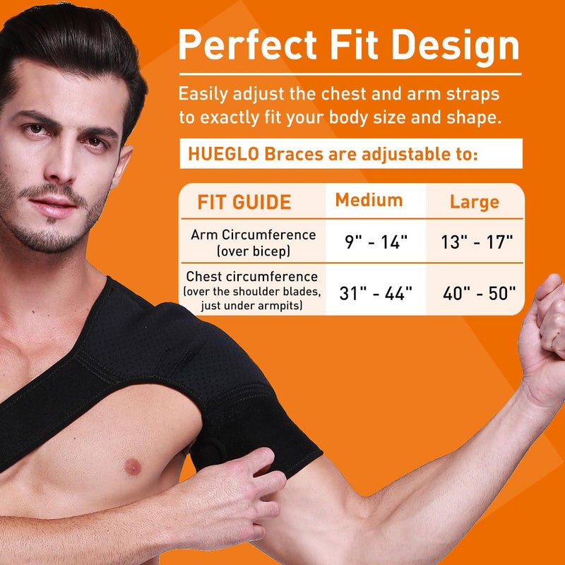 Hueglo Right Shoulder Brace for Women Men Rotator Cuff,Adjustable Shoulder Support for Shoulder Pain Reliefï¼ŒDislocated AC Joint,Labrum Tear,Sprain,Soreness,Bursitis, Tendinitis,Shoulder Support Strap - Image 2