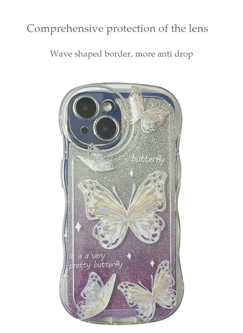 X-level iPhone 15 Plus Case cover butterfly Pattern with camera len protector Beaded Lanyard Wrist anti-drop Strap for Women Girls, Soft TPU Full Protective Cover back comfortable touch feeling accessory  - Image 2