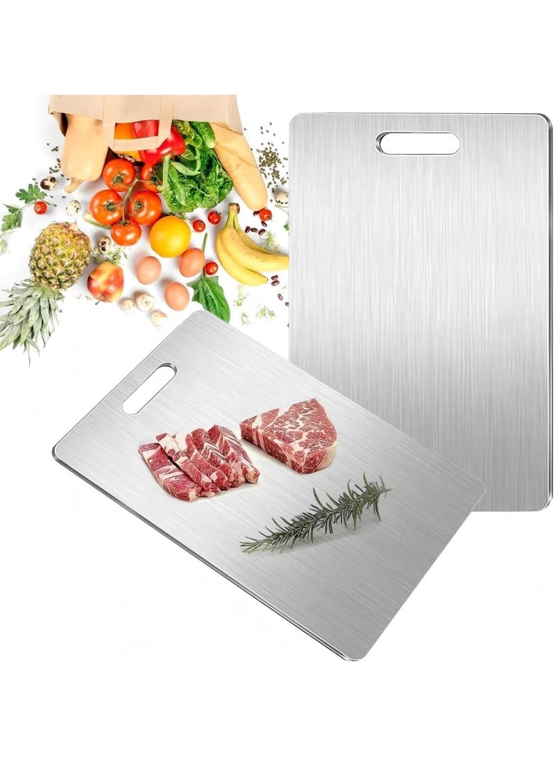 لوح تقطيع التيتانيوم للمطبخ المنزلي اللحوم والفواكه النباتية (مجموعة من 2، فضي) - Image 1
