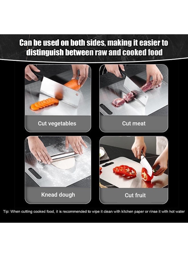 لوح تقطيع التيتانيوم للمطبخ المنزلي اللحوم والفواكه النباتية (مجموعة من 2، فضي) - Image 4