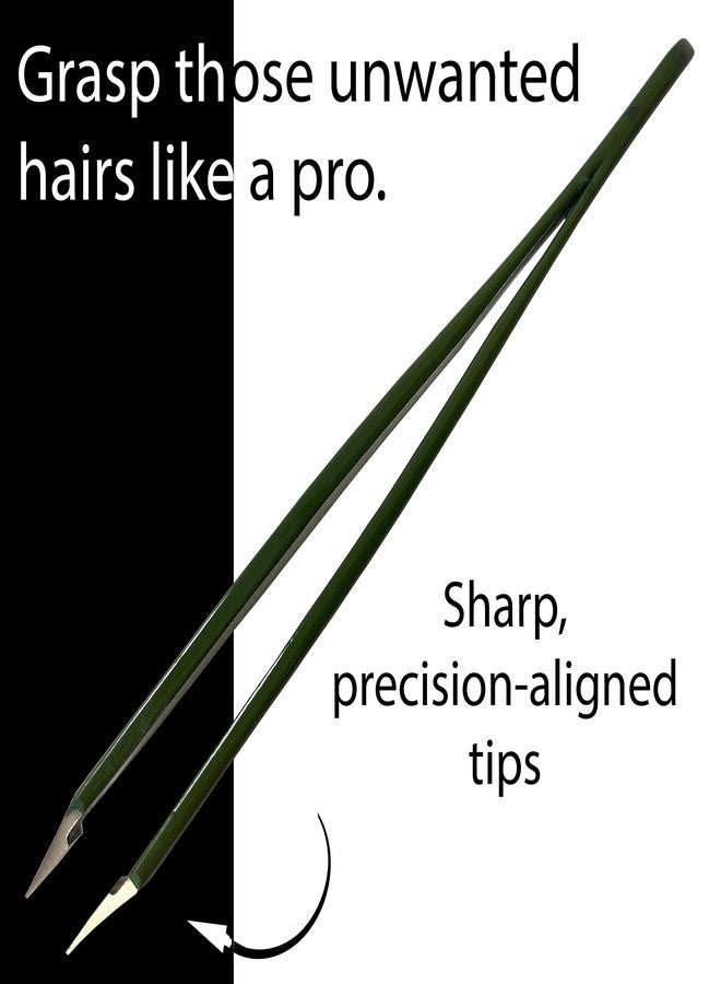 Zizzili Basics Tweezers - Surgical Grade Stainless Steel - Slant Tip for Expert Eyebrow Shaping and Facial Hair Removal - with Protective Pouch (Army Green) - Image 3