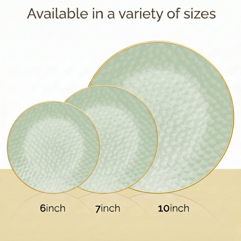 R-kay 100 Pack Green Plastic Plates - 6 Inch Hammered With Gold Rim, Sturdy, Durable And Extra Heavy duty Green Dessert Plates Disposable - Ideal For Appetizer And And For Desserts. - Image 4