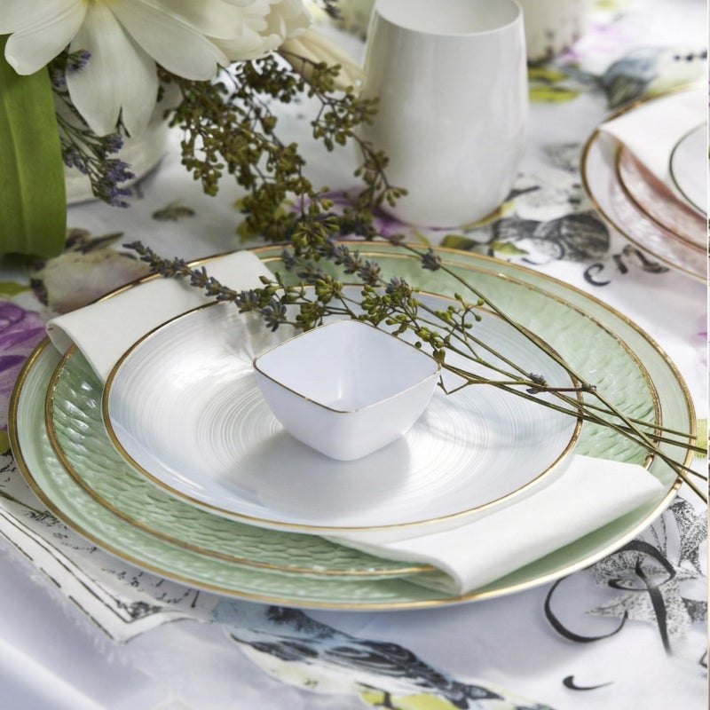 R-kay 100 Pack Green Plastic Plates - 6 Inch Hammered With Gold Rim, Sturdy, Durable And Extra Heavy duty Green Dessert Plates Disposable - Ideal For Appetizer And And For Desserts. - Image 2