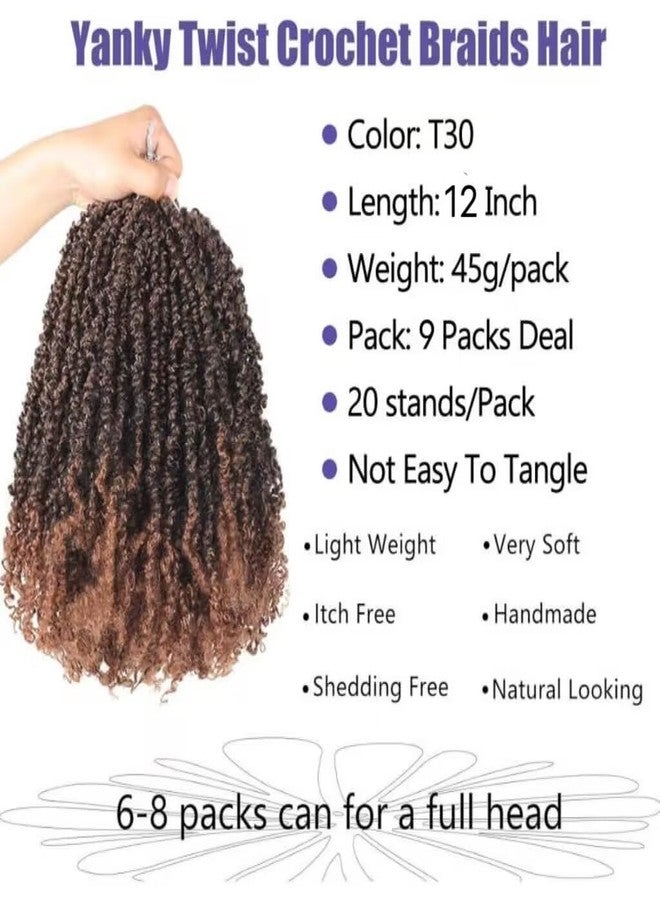 Datanala Yanky Twists Crochet Braiding Hair 12 Inch 9 Packs Crochet Hair with Curls Micro Spring Twists Crochet Hair Pre-looped Curly Crochet Braids Hair Extensions for Women (T30#, 12inch) - Image 2
