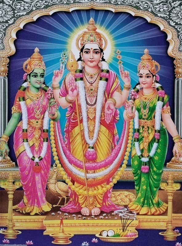 BM TRADERS Murugan Valli Devsena Sparkle Print Digital Photo In Religious Golden Wall Hanging Frame Big 14 X 18 Inches - Image 2