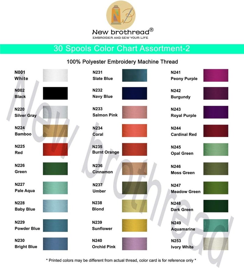 New brothread 30 Colors Polyester Embroidery Machine Thread Kit 500M (550Y) Each Spool - Colors Compatible with Janome and Robison-Anton Colors - Assortment 2 - Image 3