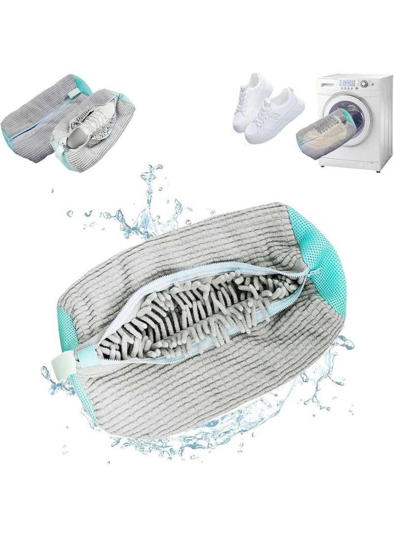 Grey Mesh Shoe Washing Machine Bag Sneaker Wash Bag Laundry Net Care Bag with Zipper for Laundry Protection - Image 1