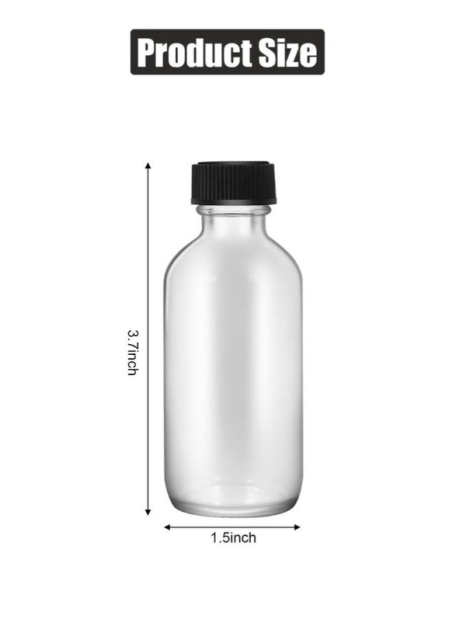 MUJIU Premium 12-Pcs Mini Glass Bottles Set (60ml) | Leakproof Small Shot Bottles with Black Screw Lids | Complete Travel Containers Kit with Funnel & Labels for Ginger Shots, Juice & Oud Oils - Image 4