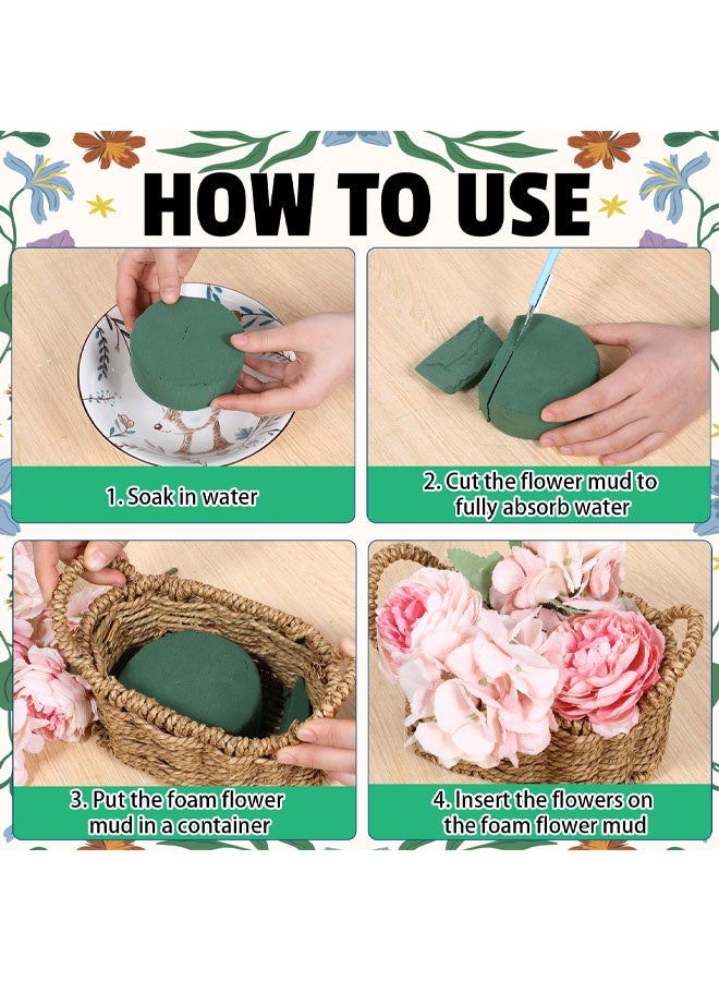 أربع قطع من قوالب إسفنج الزهور الدائرية، 10×10×4 سم، أسطوانية الشكل، مناسبة للزهور الرطبة والجافة، قوالب إسفنجية للزهور الطبيعية والاصطناعية، مثالية لتزيين الغرف، وحفلات الزفاف، والحفلات، وعروض وتصاميم تنسيق الزهور. - Image 3