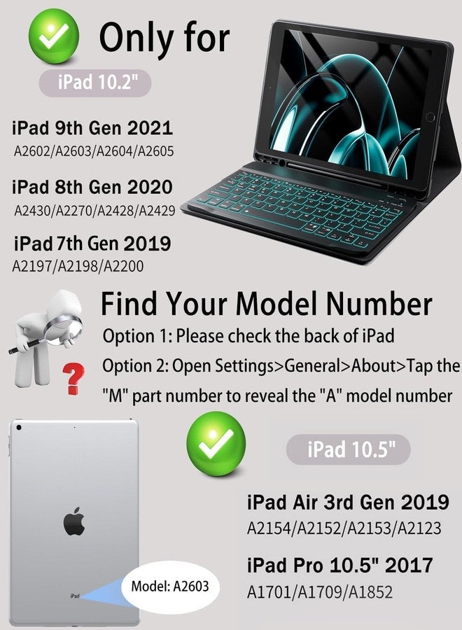 TUNKARMOR for iPad 9th / 8th / 7th Generation 10.2 inch & iPad Air 3rd Gen & iPad Pro 10.5 inch Case with Keyboard 7 Color Backlit - Built in Pencil Holder with Mouse (Black) - Image 3