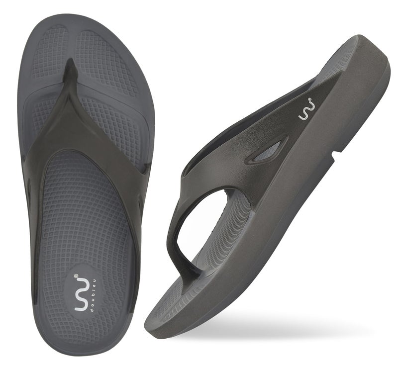 doubleu Recovery Slipper|Soft Doctor Anti-Skid Slipper for Men|Painted Classic|Slides, Flip-Flops, Chappals (11,Carbon+Black) - Image 2