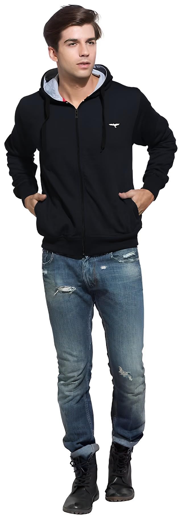 REYA Full Sleeve Solid Men Hood with Zipper Jacket (L-Size)-Black - Image 4