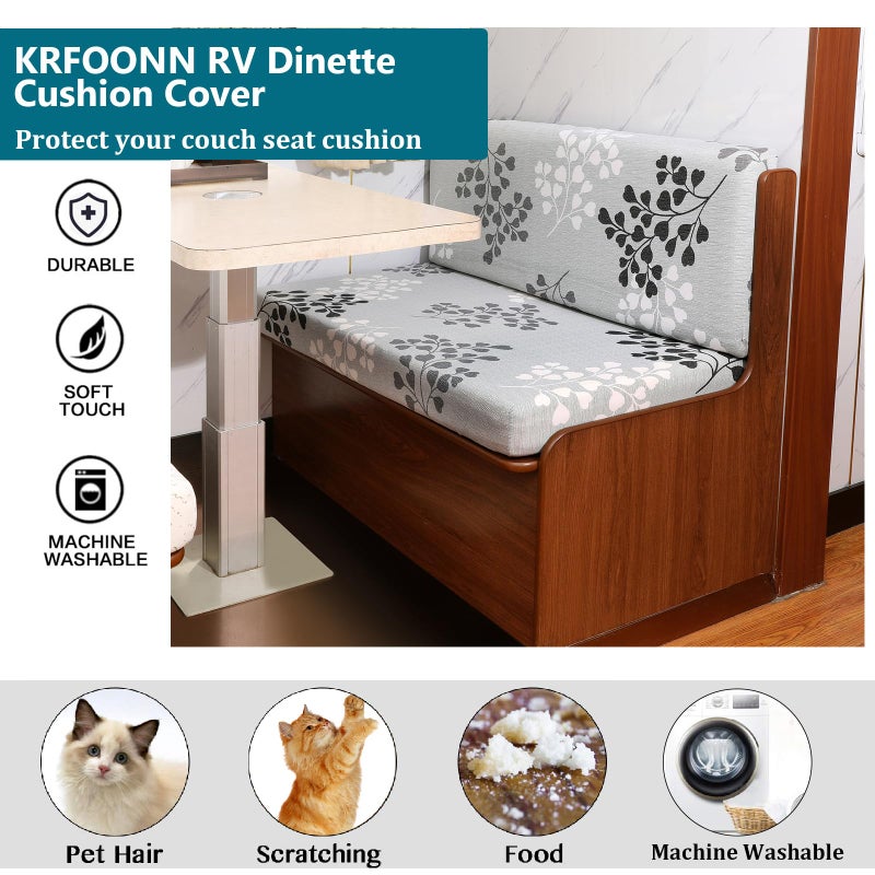 KRFOONN RV Dinette Cushion Covers Stretch Camper Cushions Cover Replacement Couch Cushion Slipcovers Washable Loveseat Slipcovers for Travel Trailer Couch (2 Backrest Cover & 2 Bench Cover, 01) - Image 5