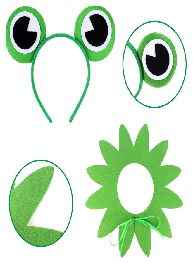 Yewong Kids Frog Costume Accessories Set Frog Headband Collar Gloves Tail for Halloween Cosplay Party World Book Day Dress Up (Green-A) - Image 2