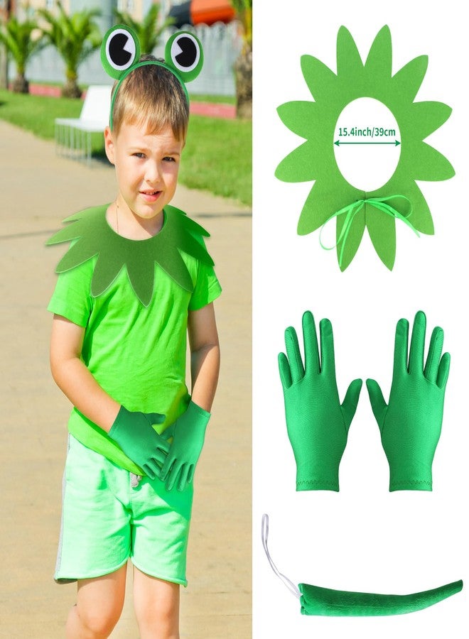 Yewong Kids Frog Costume Accessories Set Frog Headband Collar Gloves Tail for Halloween Cosplay Party World Book Day Dress Up (Green-A) - Image 4