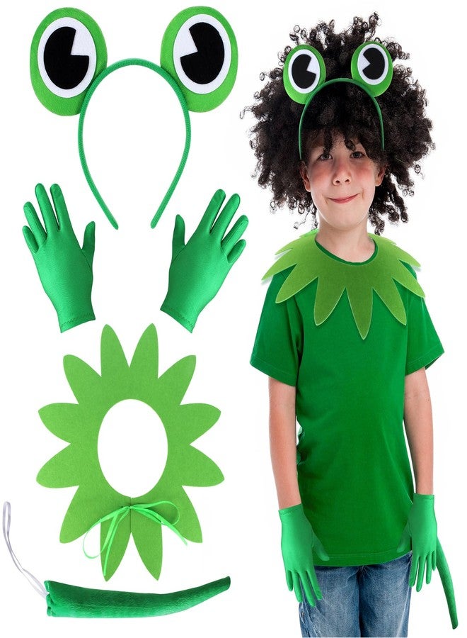 Yewong Kids Frog Costume Accessories Set Frog Headband Collar Gloves Tail for Halloween Cosplay Party World Book Day Dress Up (Green-A) - Image 1
