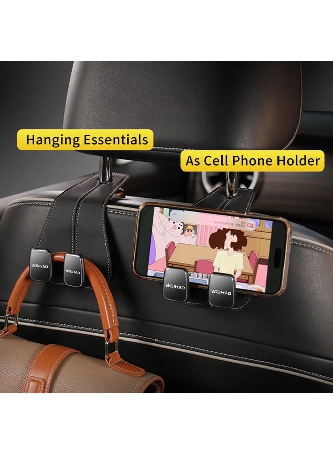 Weihao Car Purse Hook, Leather Back Seat Storage Hook, Double Car Hooks for Headrest, Bag Holder for Car Universal Accessories Interior (Black-2PCS) - Image 2